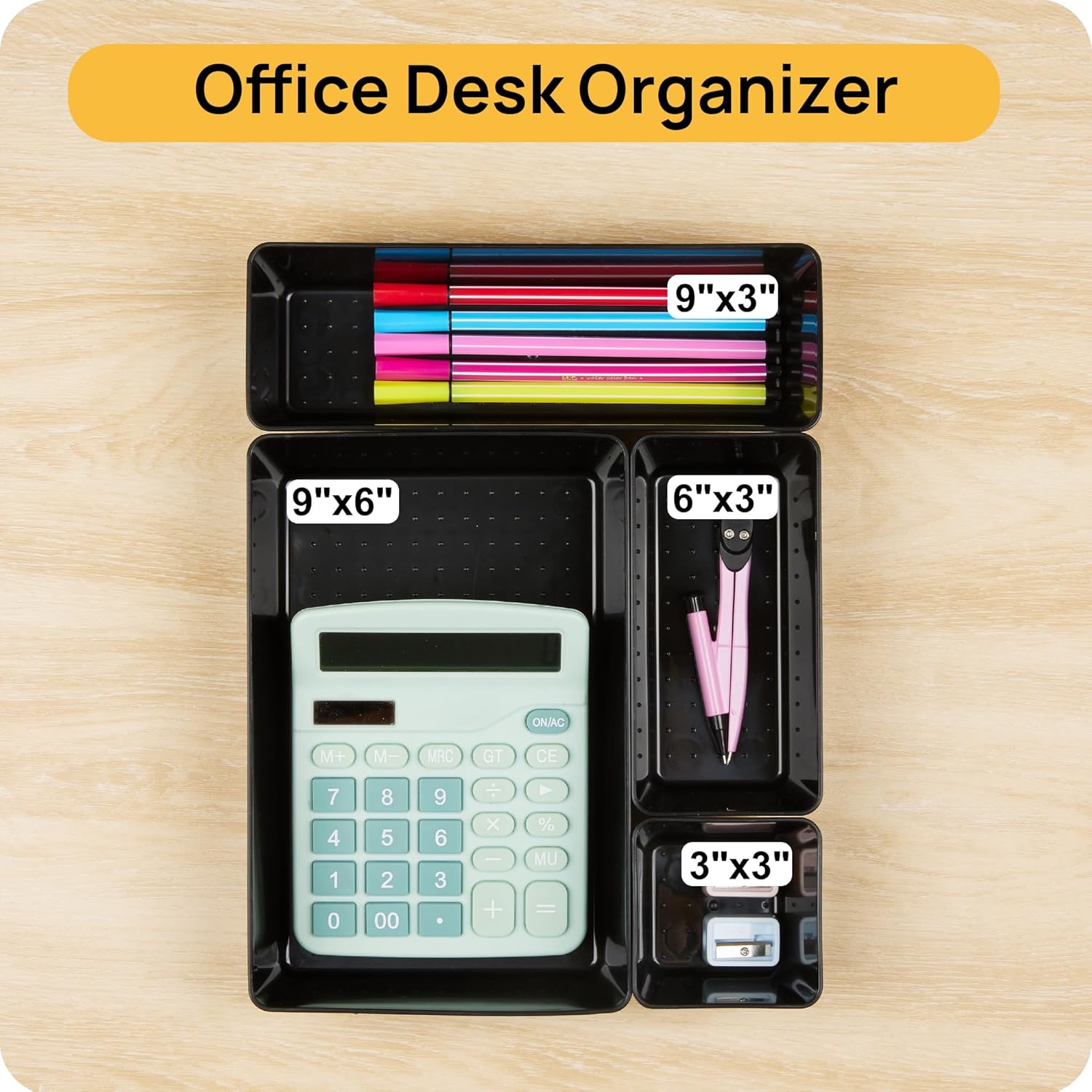 Vtopmart 25 PCS Desk Drawer Organizer Set - Versatile Plastic Storage Bins for Office & Bathroom - Black
