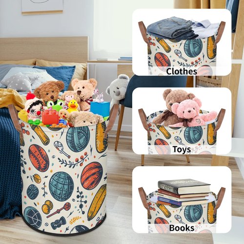Eizlang 62L Laundry Basket Collapsible Laundry Hamper with Handles Balls Clothes Books Toys Kids Laundry Hampers Bin for Bathroom Kitchen Hotel