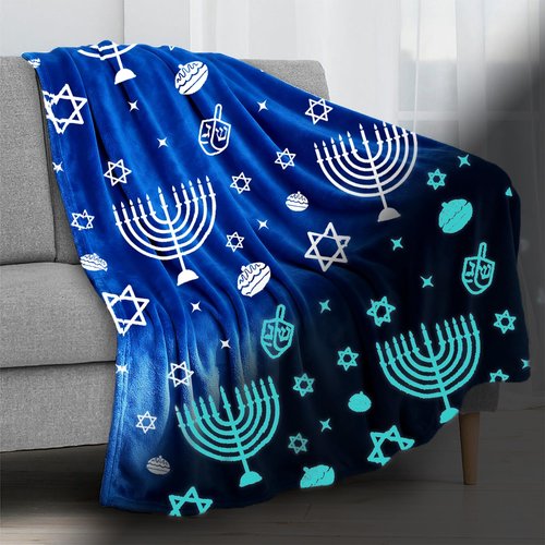 GOAUS Hanukkah Flannel Throw Blanket Glow in The Dark, 50x60 Inch, Jewish Chanukah Gifts for Boys Girls Kids