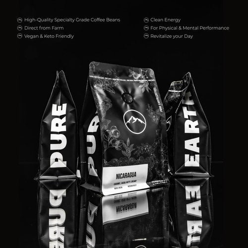 PURE EARTH COFFEE CO. Whole Bean Coffee, Brazil Single-Origin Beans, Dark Roast, Bold Gourmet Specialty Grade Coffee, Chocolate, Walnut, Bold and Smooth Flavor Notes 12oz