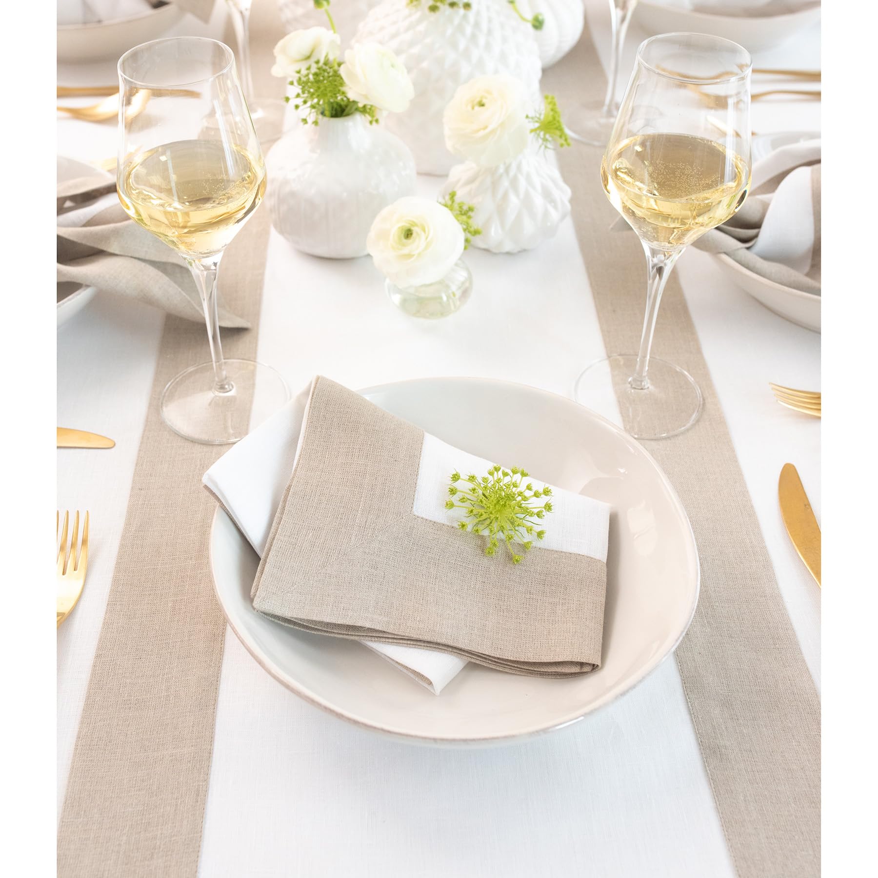 Solino Home Linen Table Runner 108 Inches Long - 100% Pure Linen Natural and White Dining Table Runner 14 x 108 Inch for Spring, Summer, Mothers Day - Contempo