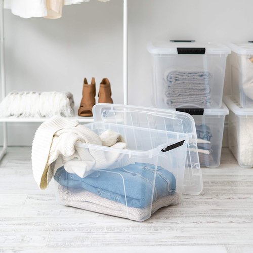 IRIS USA 40 Qt Stackable Storage Bins with Lids - BPA-Free, Durable Nestable Containers | Clear, 4 Pack