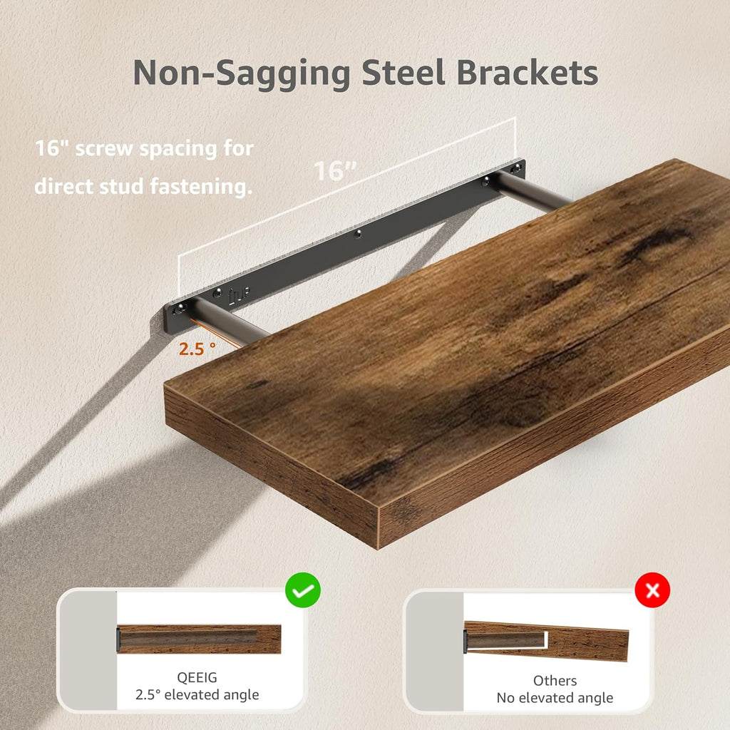 QEEIG Floating Shelves - Rustic Wall-Mounted Display Shelf Set of 2 | 23.6" Long for Home Decor