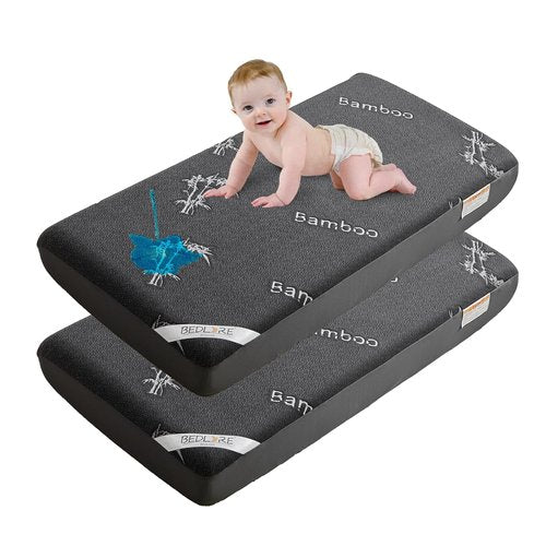 BEDLORE Waterproof Crib Mattress Protector - Ultra Soft Bamboo Viscose Pad Cover | 2 Pack, Dark Gray, 52''x28''