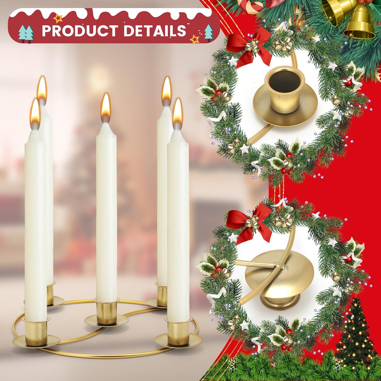 Regine Switzerland Gold Advent Wreath Candle Holder - 2 Pack Metal Table Decoration for Christmas