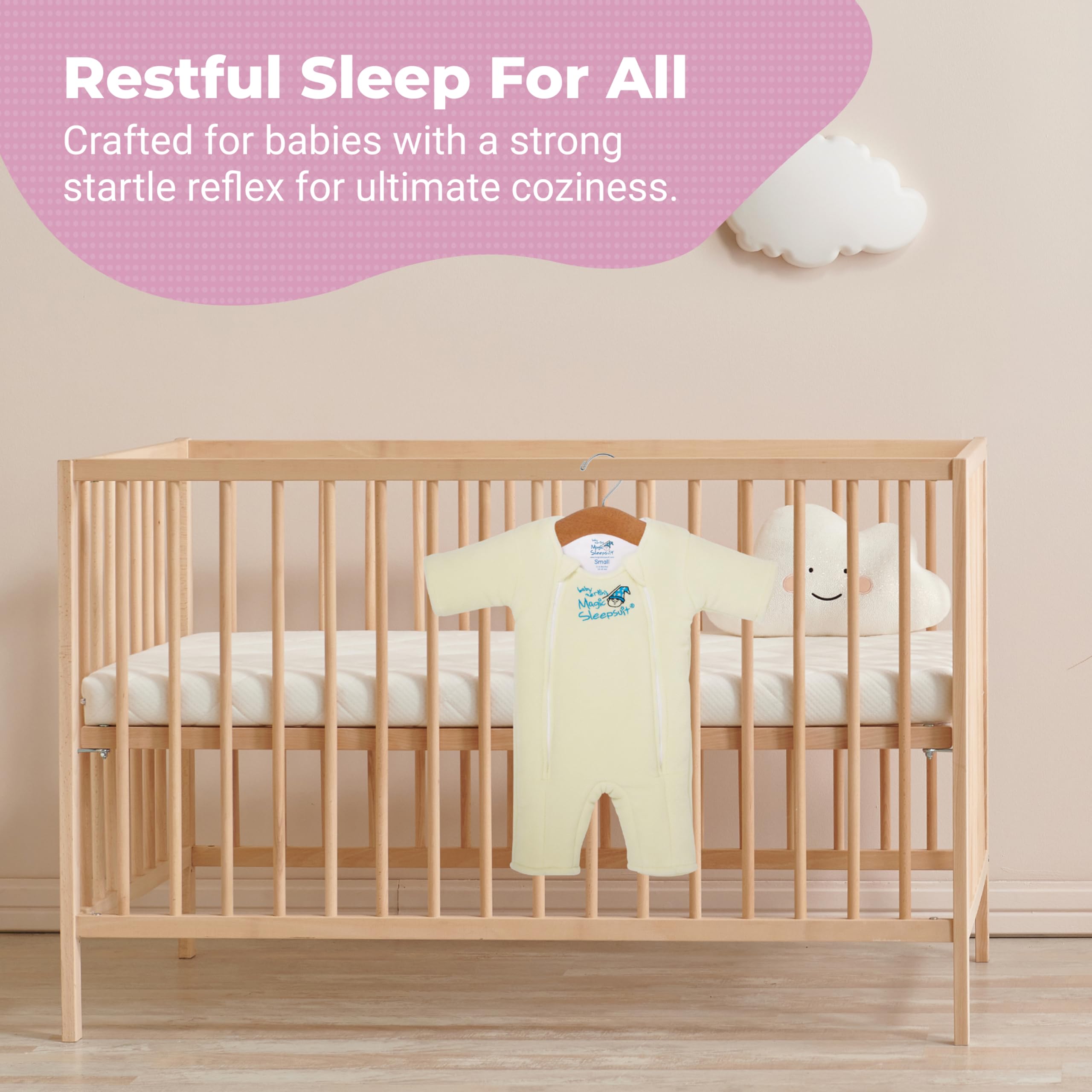 Magic Sleepsuit Baby Merlin's Microfleece Baby Swaddle Transition Product - Soft and Cozy Design, Double Zipper for Easy Diaper Changes, Promotes Safe Sleep, 3-6 Months - Cream - Small 12-18lbs
