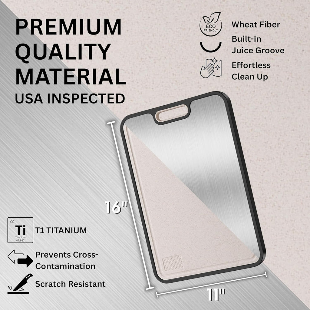 Titanium Cutting Board - 2-in-1 Double-Sided Food Grade Pure Titanium & PP | Large 16” × 11” Easy Clean Chopping Board for Meat & Vegetables