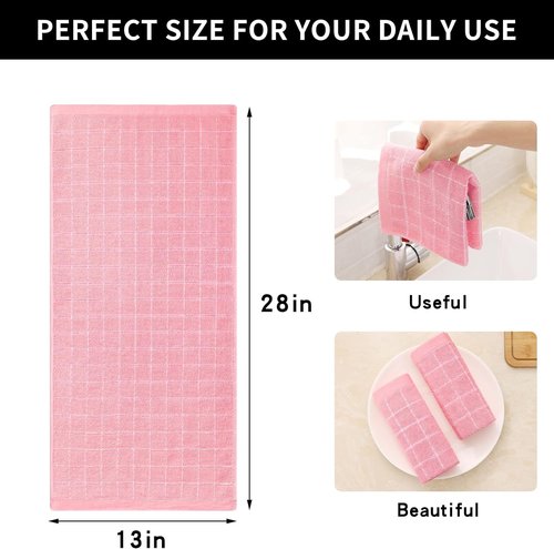 Homaxy Kitchen Towels - 100% Cotton Terry, Soft & Super Absorbent | Checkered Design, Pink, 13 x 28 Inches, 4 Pack