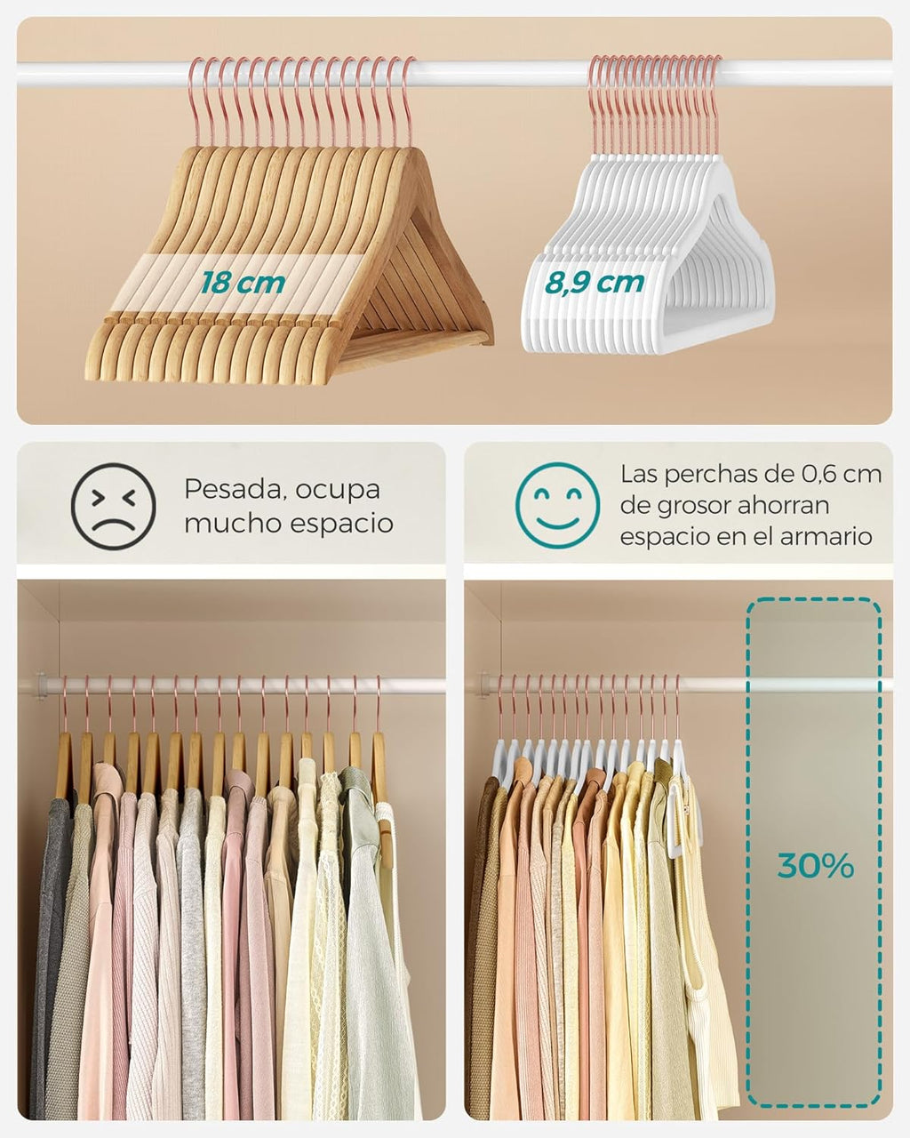 SONGMICS Slim Velvet Hangers - Non-Slip Clothes Hangers with Rose Gold Hooks | Space-Saving 50 Pack, White