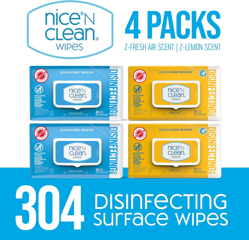 Nice 'N Clean Disinfecting Surface Wipes 304ct - Fresh Lemon Scent for Home & Kitchen Cleaning