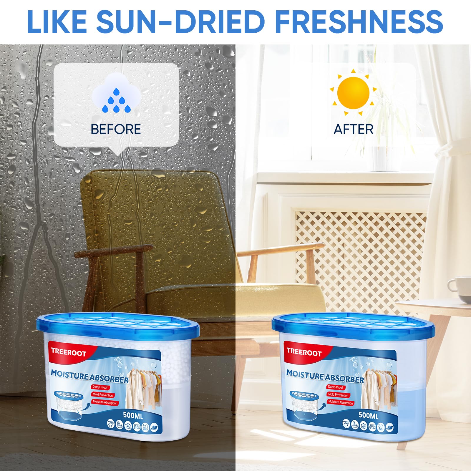 10 Pack Moisture Absorbers, 10.6 OZ Humidity Absorber Bucket, Moisture Absorbers for Closet, Dehumidifier Bucket for Wardrobes、 Kitchens and Bathrooms, Fragrance Free Humidity Absorber