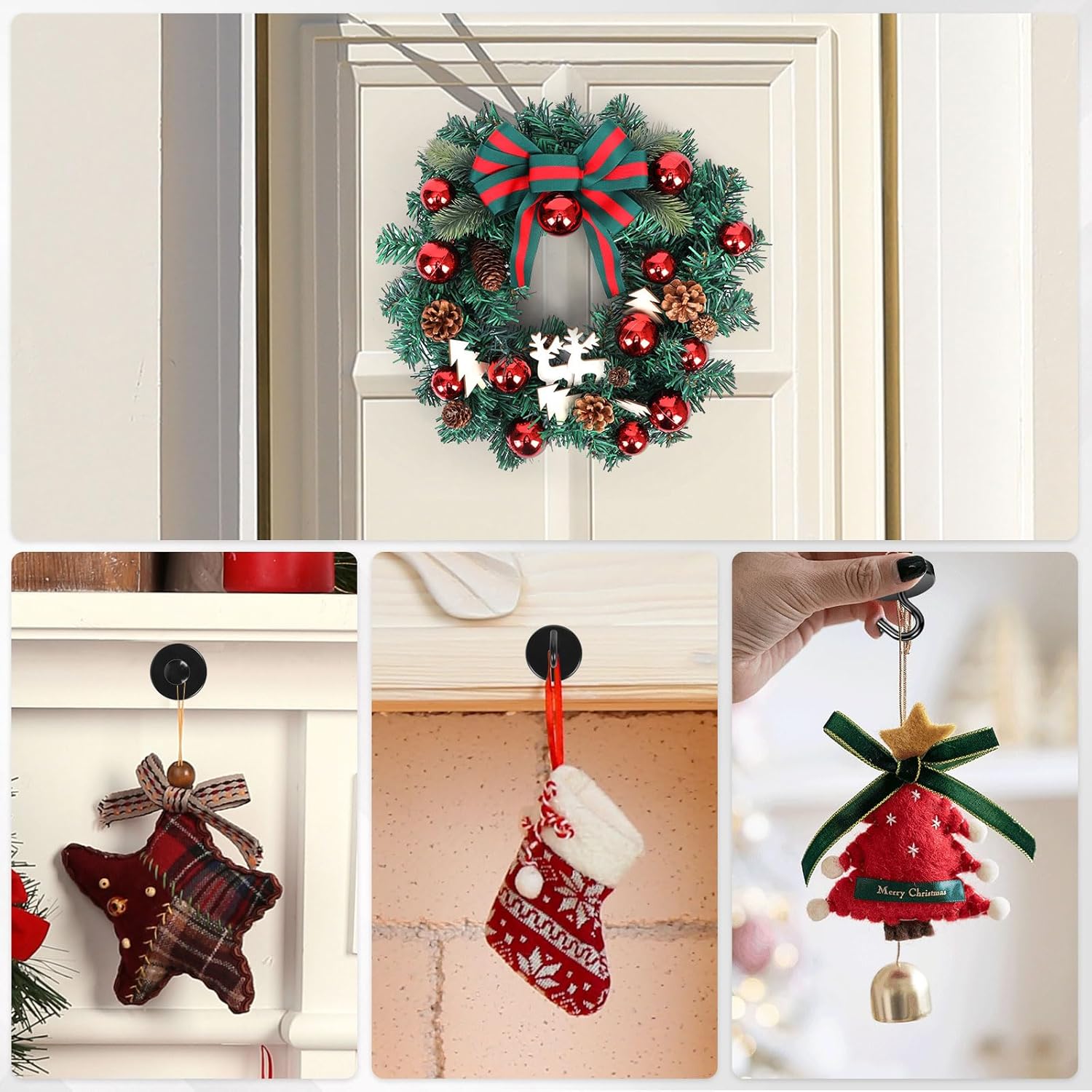 Neosmuk Magnetic Coat Hook - 170lb Heavy Duty Magnet Hooks | Versatile Wreath Hanger - Black, 4 Pack