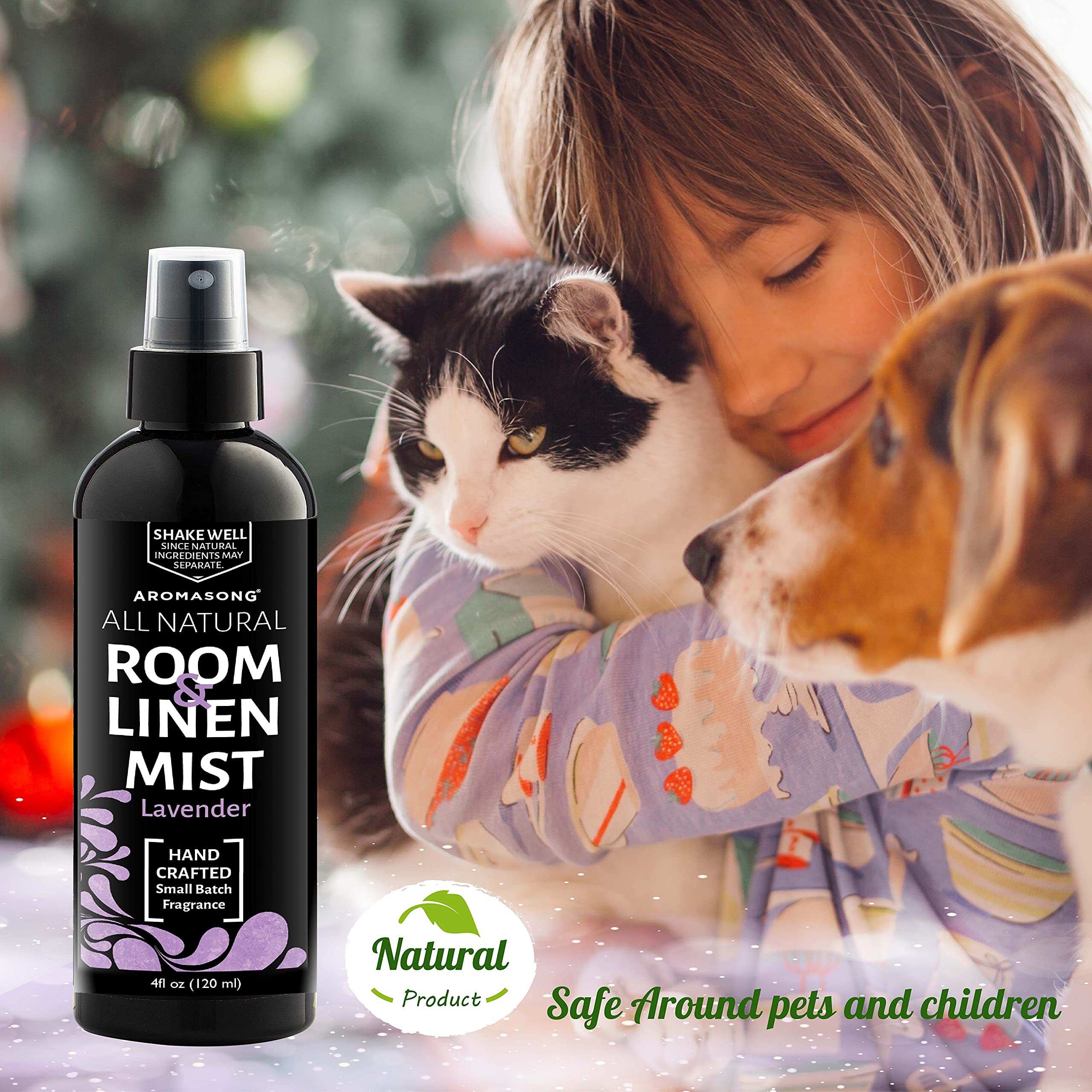 Aromasong All Natural Lavender Spray for sleep - Room & Linen Spray for Pillows and Sheets - Lavender Bed Spray Home Air Freshener & Deodorizer - Calming Essential Oil Spray for Sleeping…
