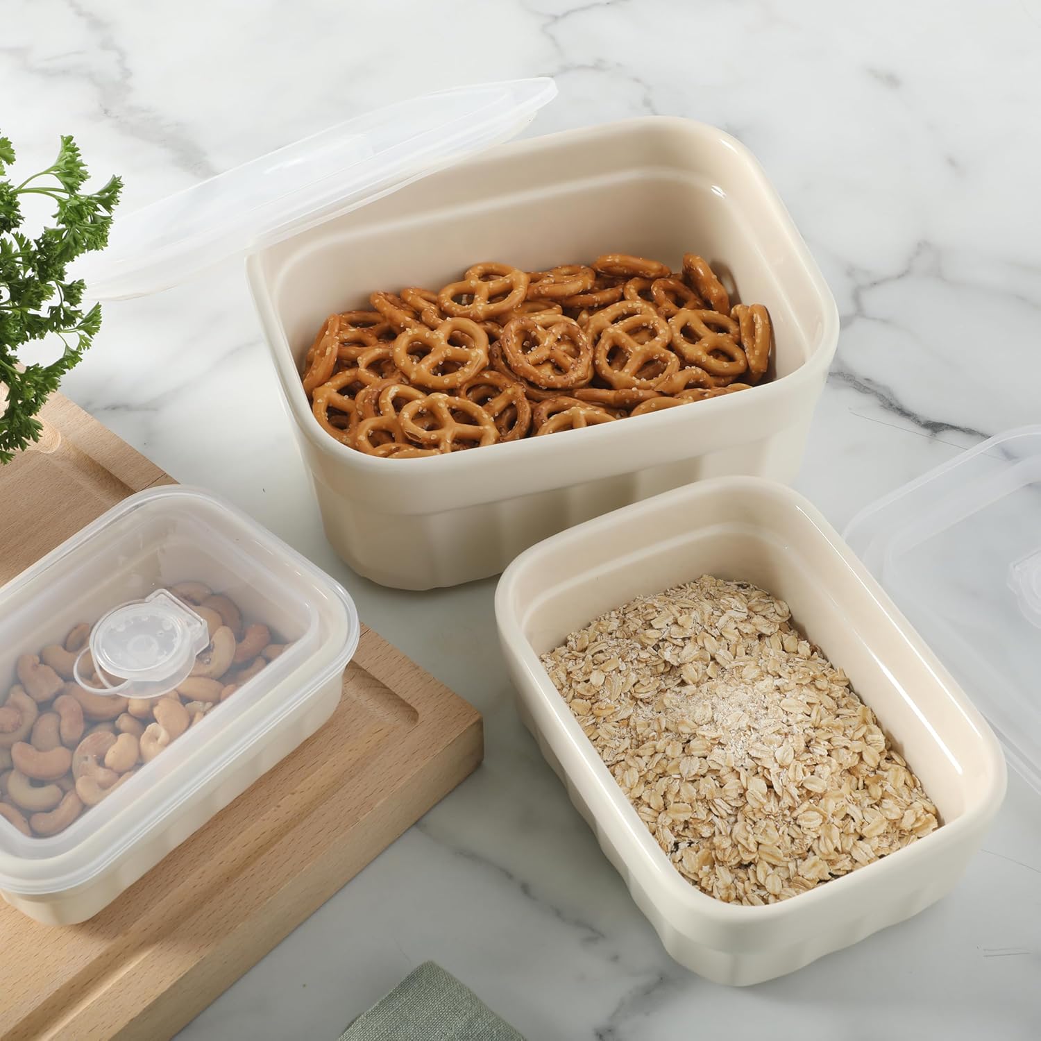 Martha Stewart Broadbrook 6-Piece Stoneware Meal Prep Container Set - Oven, Microwave, Dishwasher Safe