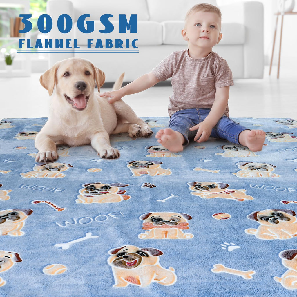 ORDM Glow in The Dark Blanket Dog Pattern Blankets Pug Gifts for Pug Lovers Doggy Throw Blanket Fleece for Kids Adults