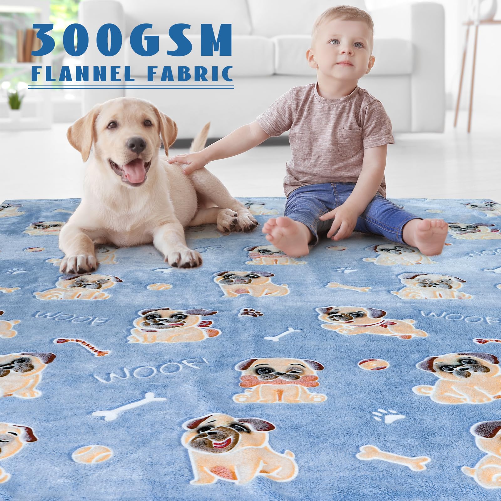 ORDM Glow in The Dark Blanket Dog Pattern Blankets Pug Gifts for Pug Lovers Doggy Throw Blanket Fleece for Kids Adults
