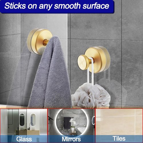 Bntuk Suction Cup Hooks - Durable Wreath Hanger for Front Door & Shower - 4 Pack, Gold