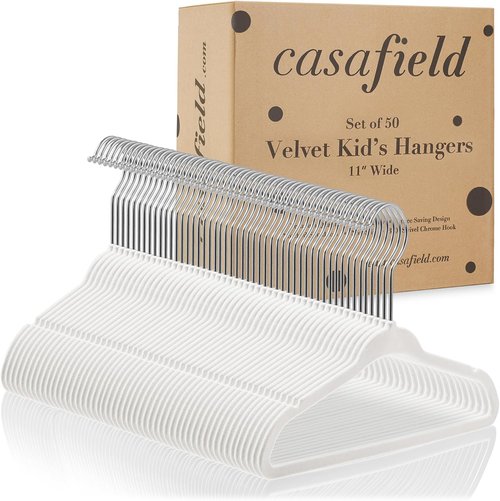 Casafield 50 Velvet Baby Hangers - Soft Ivory for Infant & Toddler Clothes - 11" Size