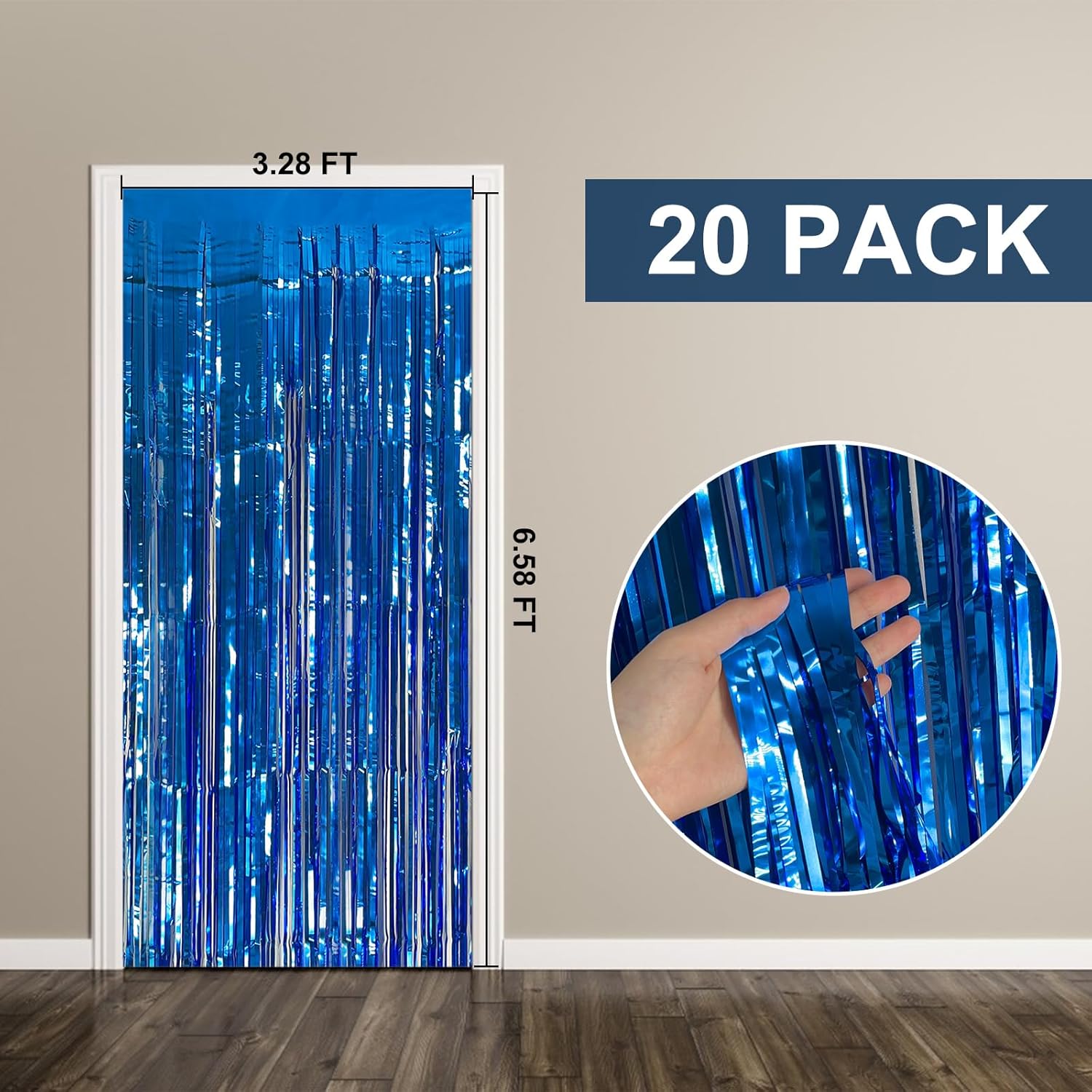 Skiennix Blue Metallic Foil Fringe Curtains - 20 Pack Photo Booth Props for Parties & Celebrations