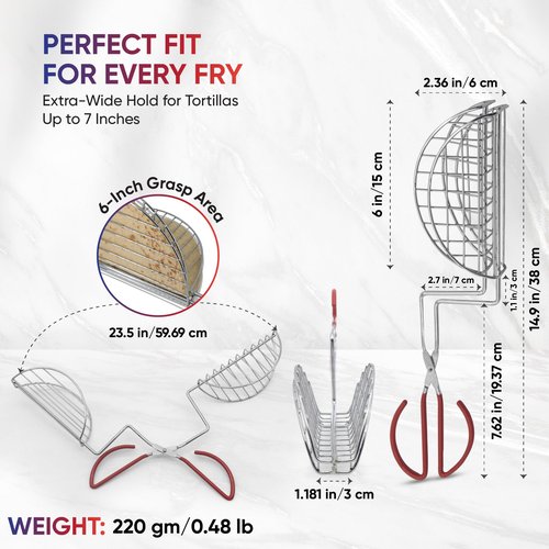 Taco Shell Tongs for Frying by StarBlue - 1 Units 6 Inch U-shapedEasy-Grip Tool for Making Crispy Taco Shells - Heat-Resistant and Dishwasher Safe