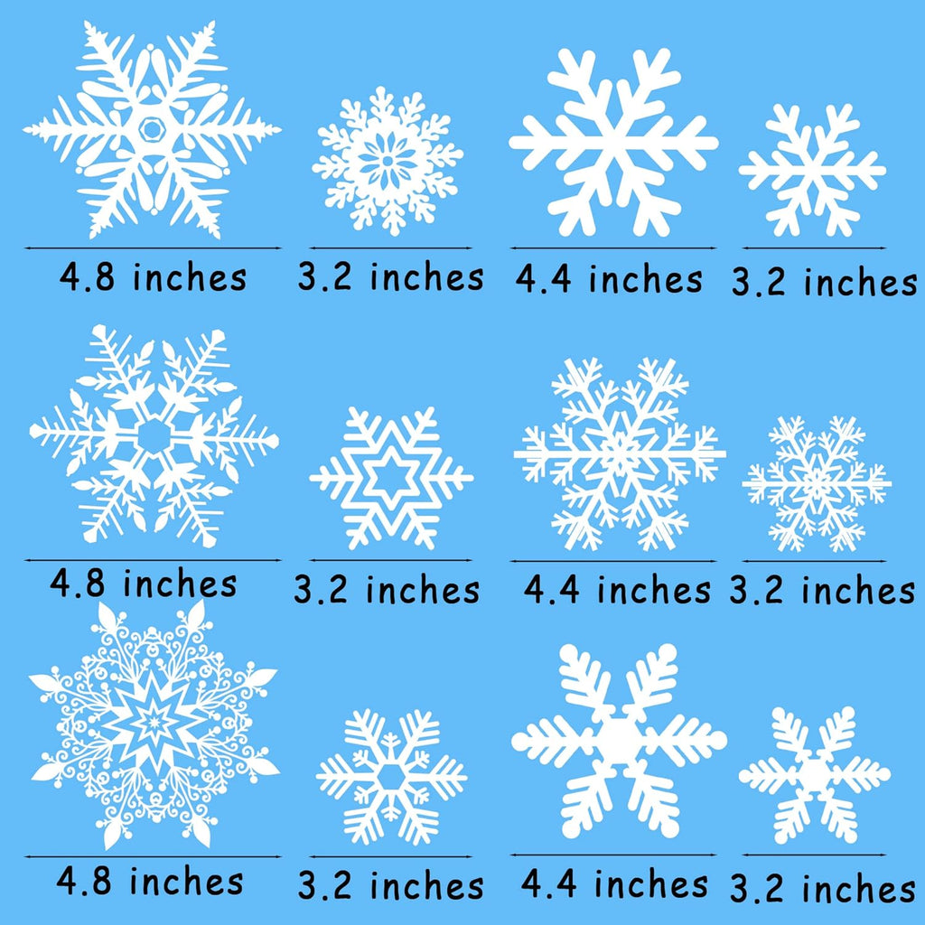 Skiennix White Snowflake Window Clings - 180PCS PVC Static Stickers for Holiday Decorations
