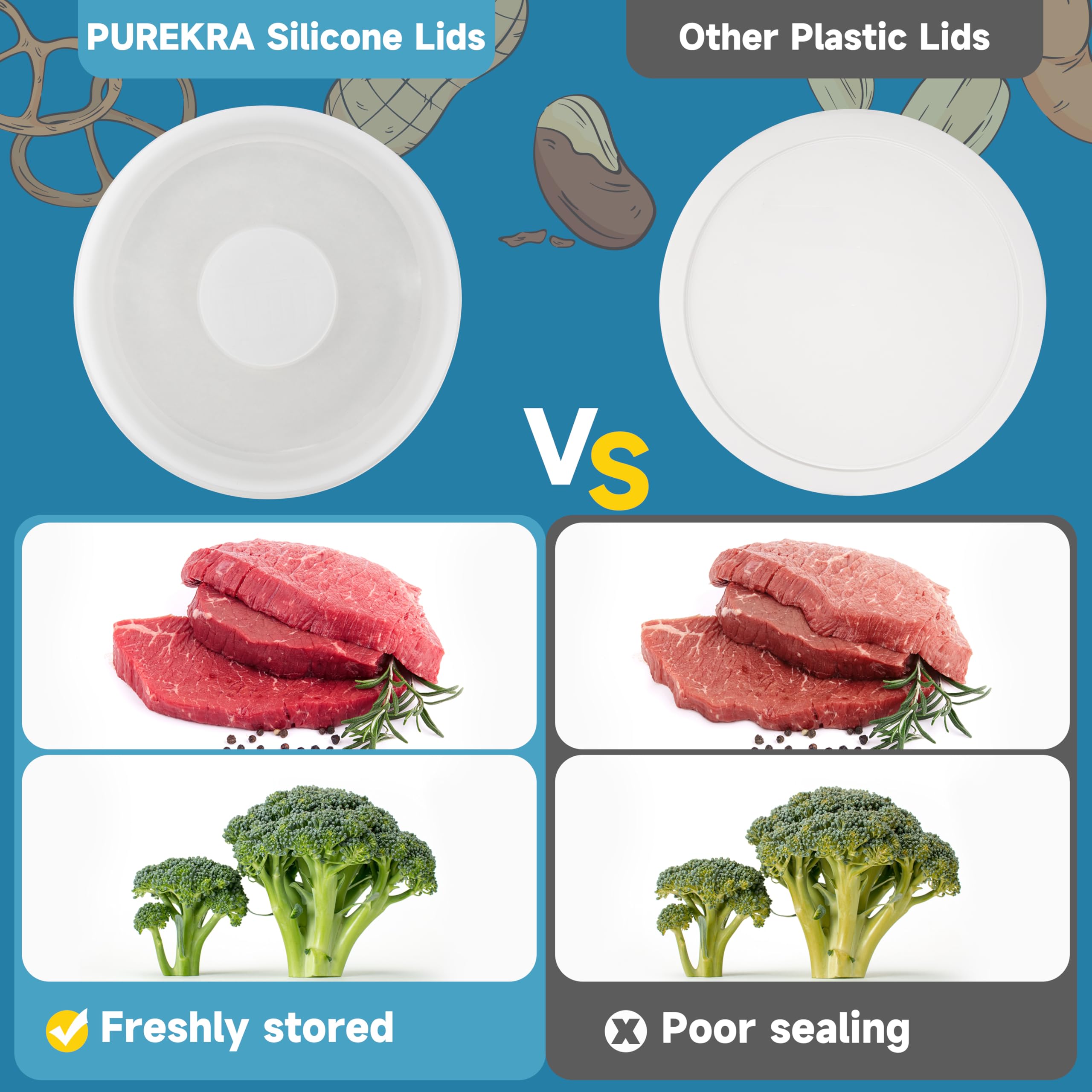 Purekra Silicone Lids for CorningWare 16 Ounce Round Dish, 2 Pack Reusable Covers for CorningWare F-16-PC French White Baking Dish (Dishes not Included) Dishwasher & Microwave & Freezer Safe