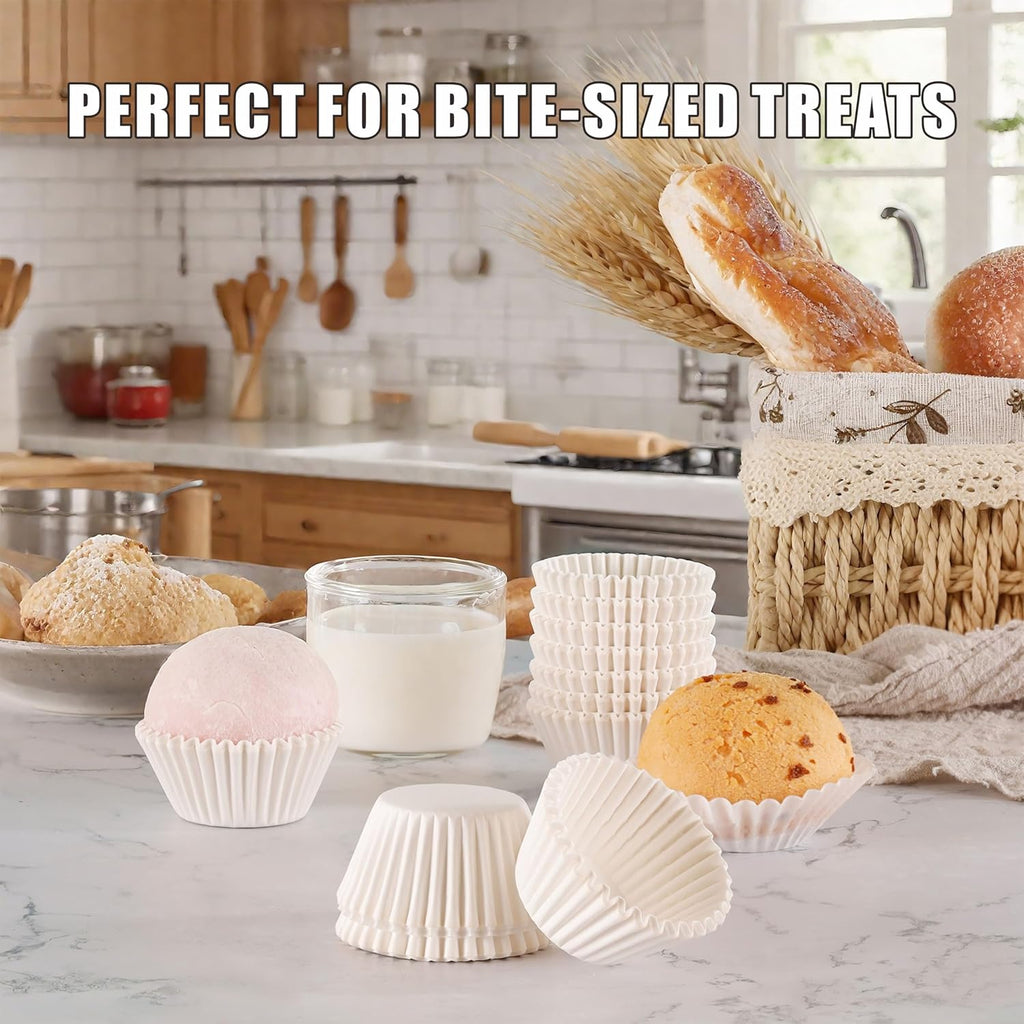 Skiennix White Cupcake Liners - 500 Count Mini Baking Cups | No Smell, Food Grade & Grease-Proof