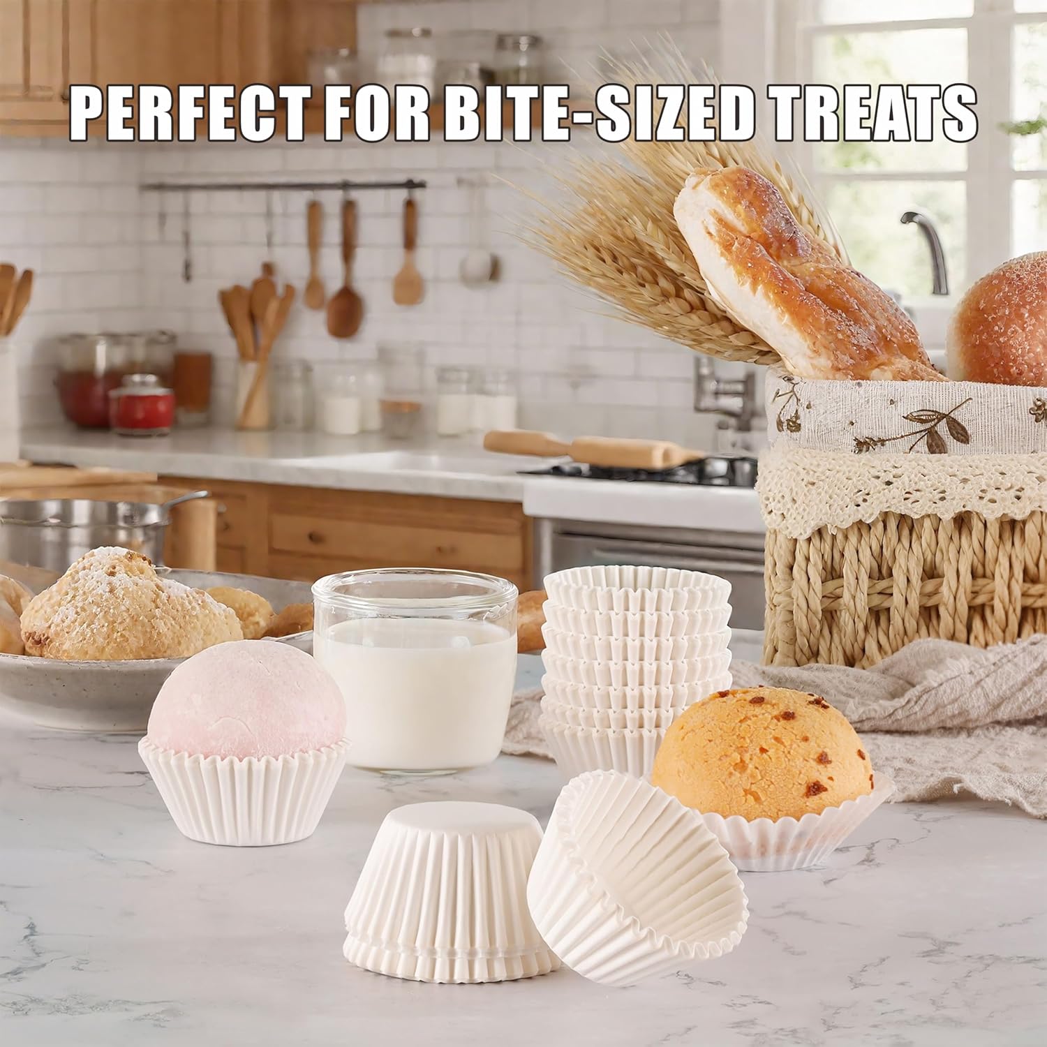Skiennix White Cupcake Liners - 500 Count Mini Baking Cups | No Smell, Food Grade & Grease-Proof