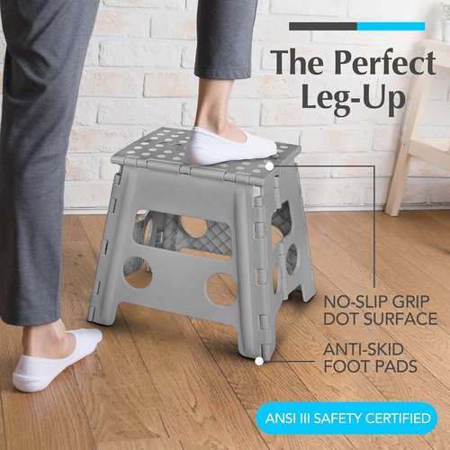 Handy Laundry Folding Step Stool - Lightweight & Sturdy for Adults and Kids - Easy One Flip Open - Grey, 13 Inch