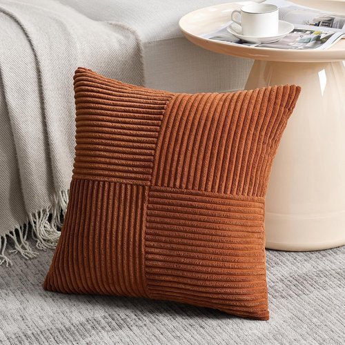 Fancy Homi Decorative Throw Pillow Covers - 2 Packs of 18x18 Inch Soft Corduroy in Terracotta | Boho Farmhouse Decor