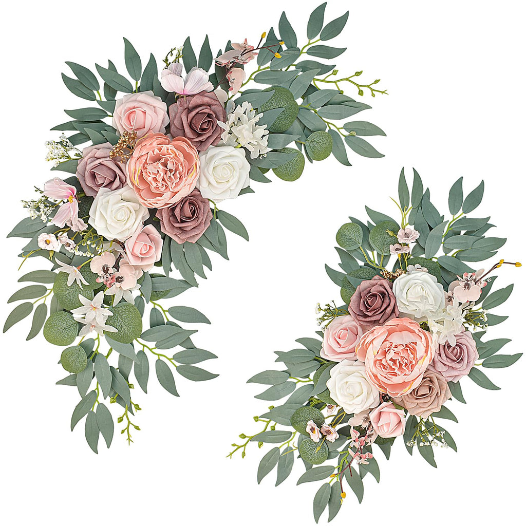 Finphoon Pink Wedding Arch Flowers Set of 2, Artificial Wedding Arch Floral Swag Arrangement for Reception Photo Backdrop Decoration, Bridal Shower, Baby Shower