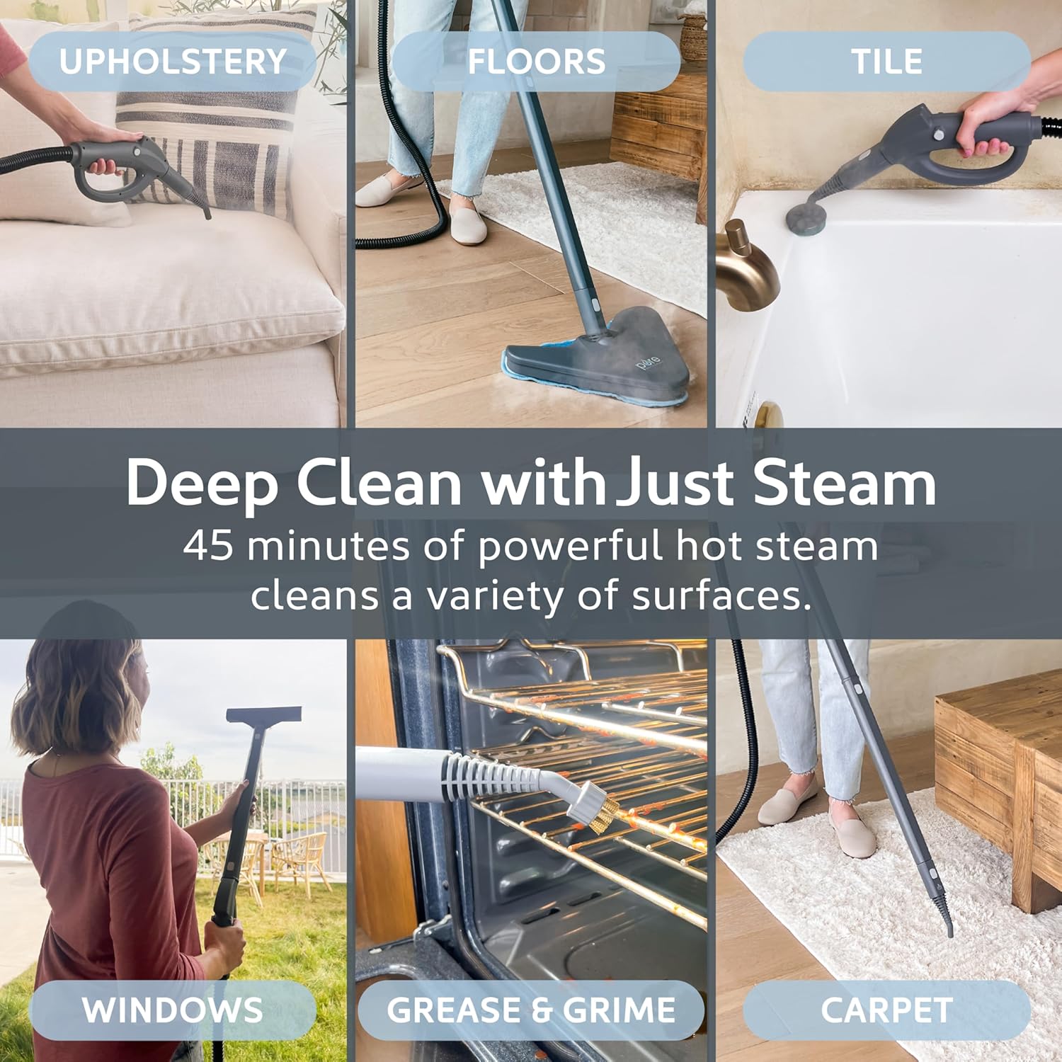 Pure Enrichment PureClean XL Rolling Steam Cleaner - 1.5L Heavy-Duty Steamer with 17 Accessories for Chemical-Free Deep Cleaning