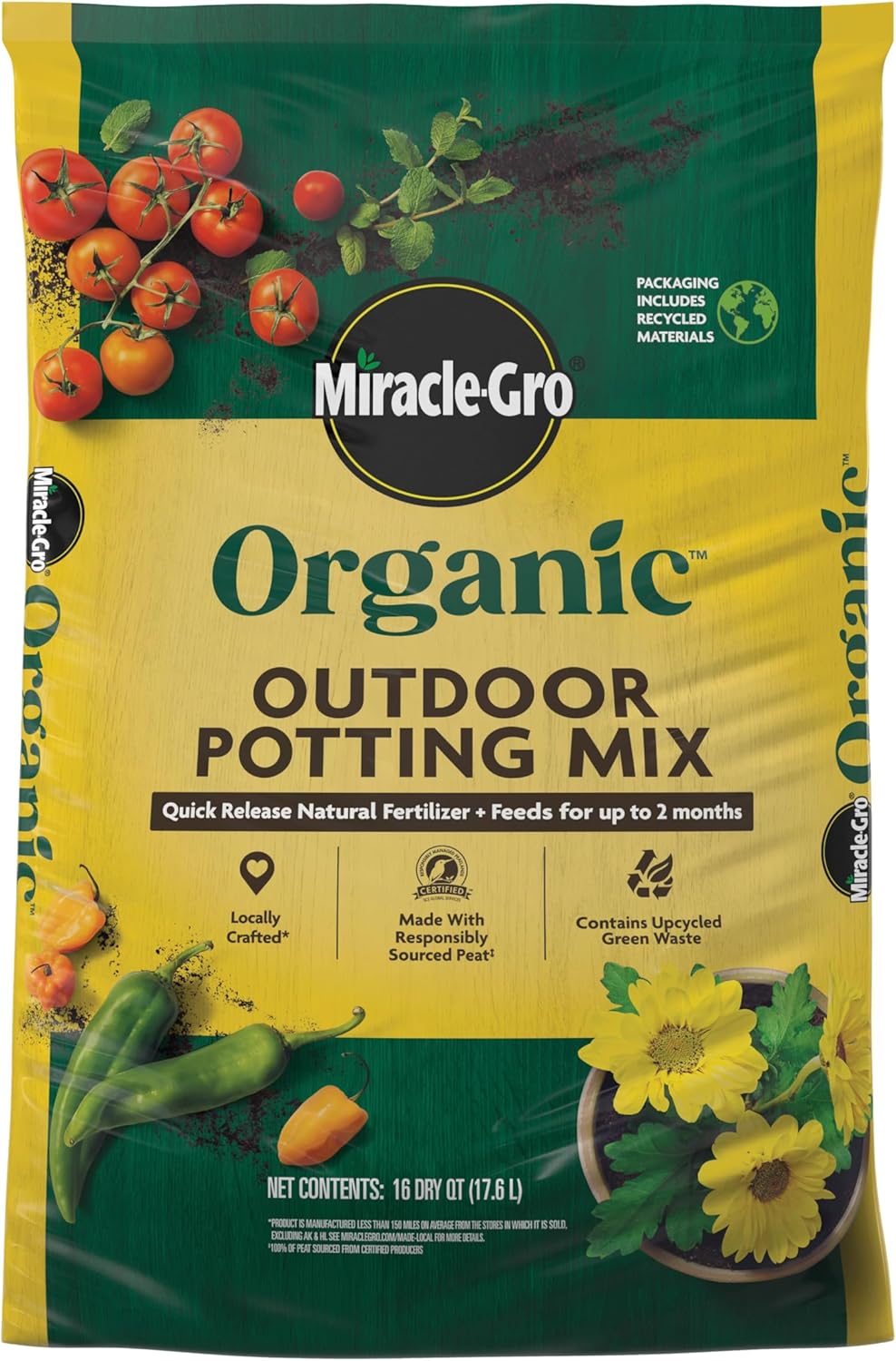 Miracle-Gro Organic Outdoor Potting Mix - Quick-Release Fertilizer for Container Plants | 16 Qt.