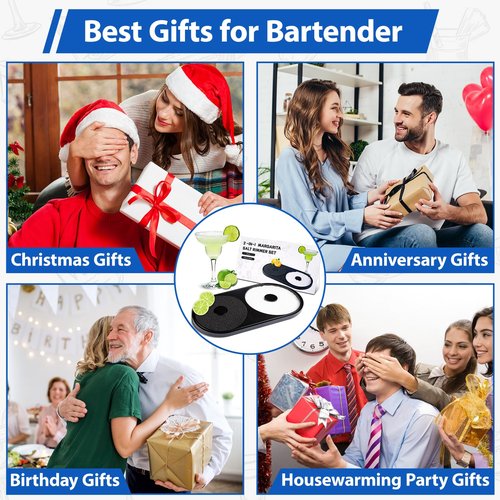 Margarita Salt Rimmer Set, 1 Pack Bar Salt and Sugar Rimmer with Sponge, 2-in-1 Bar Glass Cocktail Rim Set, Dishwasher Safe Black Barware Tools for Margarita Mojitos (Black)