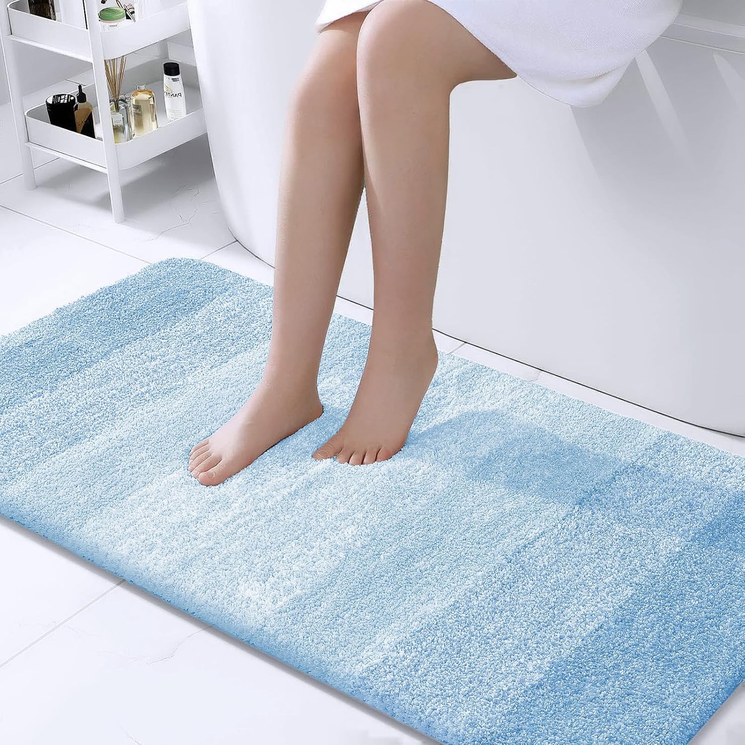 OLANLY Bathroom Runner Rug - Extra Soft Microfiber Mat | Quick-Dry & Washable 44x24, Sky Blue