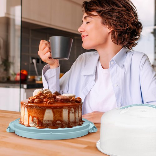 Tribello Extra Large Cake Storage Container, Cake Carrier With Handle Holds Cake 12 X 12 X 5 (Blue)