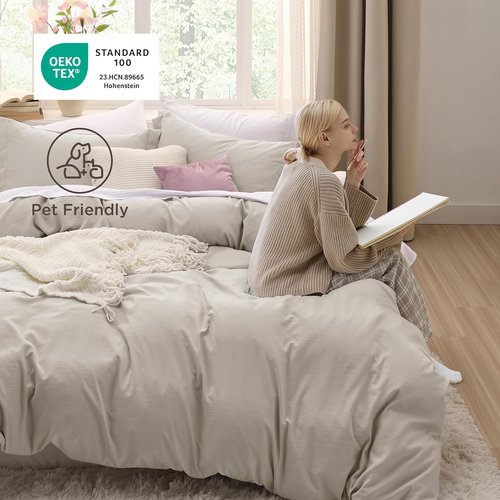 Bedsure King Duvet Cover Set - Extra Soft Prewashed Cotton-Like Polyester, 120x98 Inches, Linen, 3 Pieces