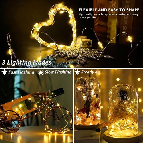 AIKEI 12-Pack LED Fairy Lights - Waterproof Silver Wire String Lights | 7 Feet, 20 LED Warm White for Weddings & Parties