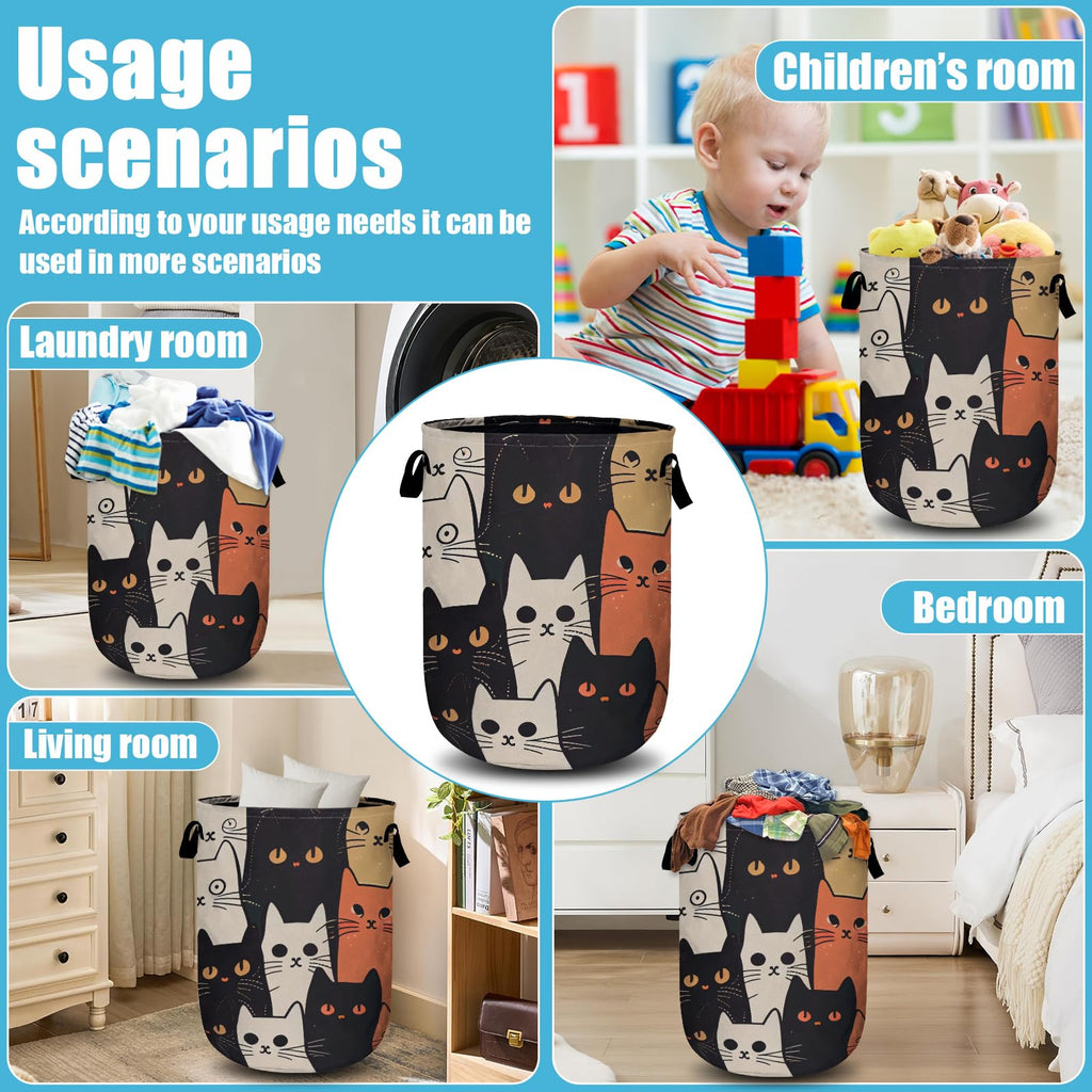 Watercolor Funny Cat Laundry Basket, Laundry Hamper Collapsible Oxford Cloth with Handle Clothes Storage Bin for Bathroom Laundry Room Bedroom 15.7 X 20 Inch