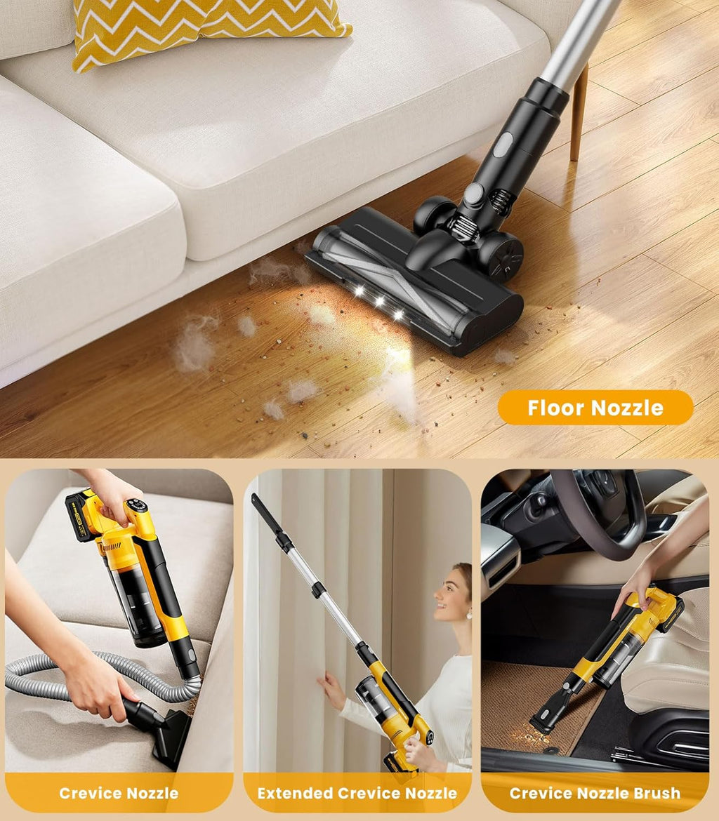 Qimedo Cordless Vacuum Cleaner - 8000mAh Power, 700W Suction, 7-in-1 Design, 90-Inch Extension Tube, 2L Dust Cup