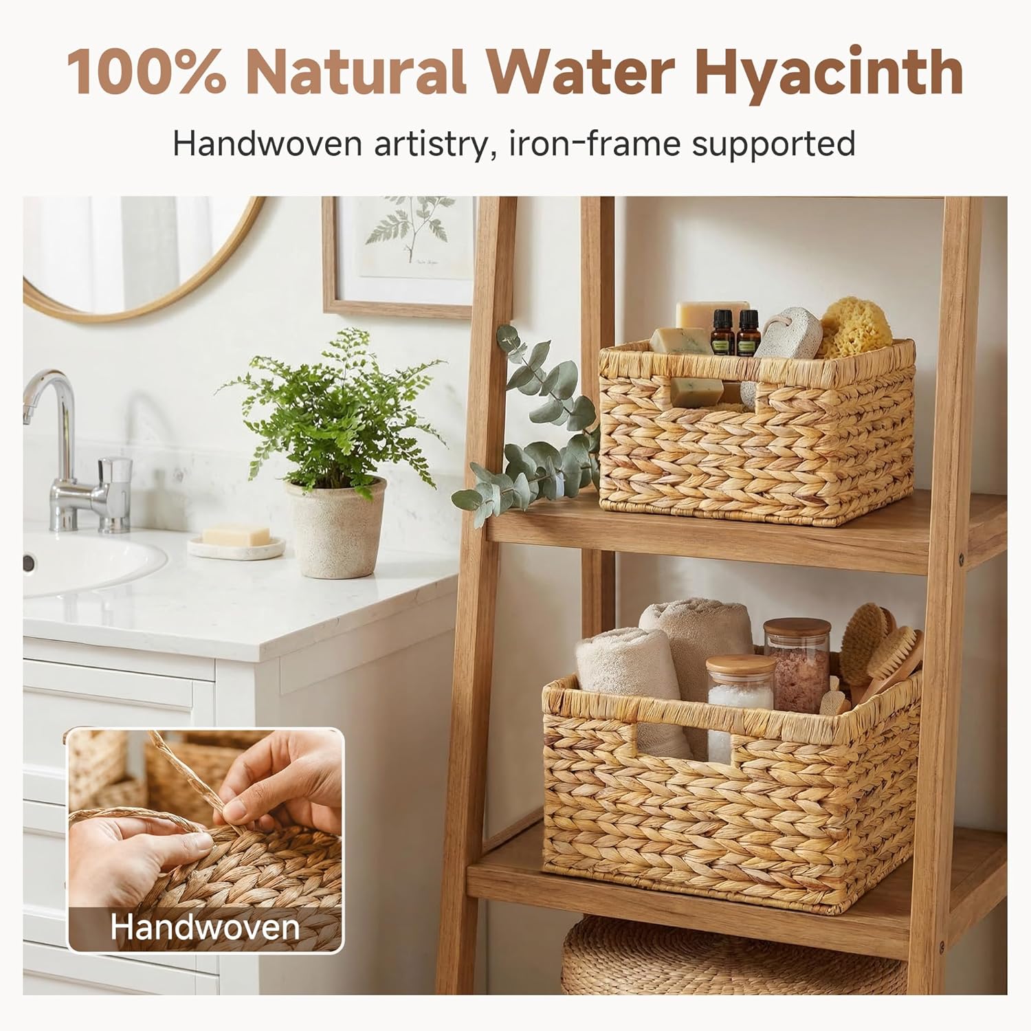 StorageWorks Wicker Storage Basket Set - Decorative Water Hyacinth Baskets for Organizing | Large & Small Sizes