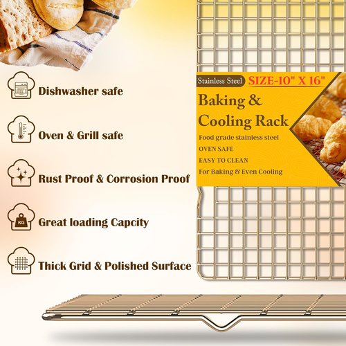 Heavy Duty Stainless Steel Cooling Racks by [Brand Name] - 10" x 16" | Oven & Dishwasher Safe, Perfect for Baking & Grilling
