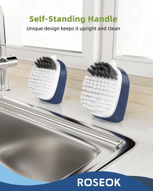 ROSEOK Potato Scrubber and Veggie Brush, Self-Standing Kitchen Brush for Fruit and Vegetable Cleaning, Navy Blue, 2 Pack