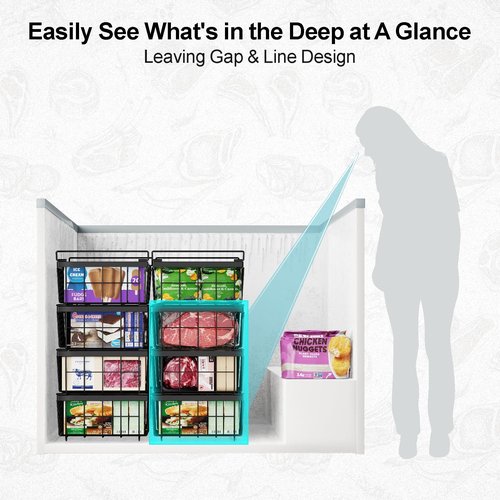 iSPECLE 4 Pack Freezer Organizer Bins, Adjustable Wire Baskets for 10 to 20 Cu.Ft Chest Freezer, Stackable Storage with Handles, Deep Freeze Organizer for Meat & Vegetables, Black