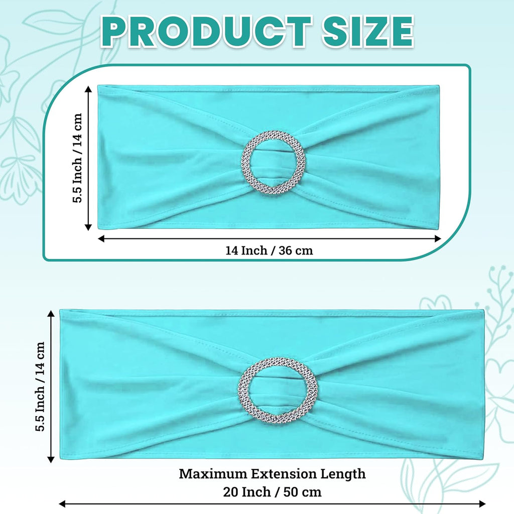 MDS Premium Spandex Chair Sashes - 100 Pack Stretch Covers with Buckle Slider | Aqua Blue for Weddings & Events