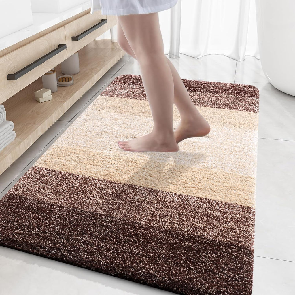 OLANLY Bathroom Rug Mat - Extra Soft Microfiber Bath Mat with Rubber Backing | 59x35, Quick Dry, Brown