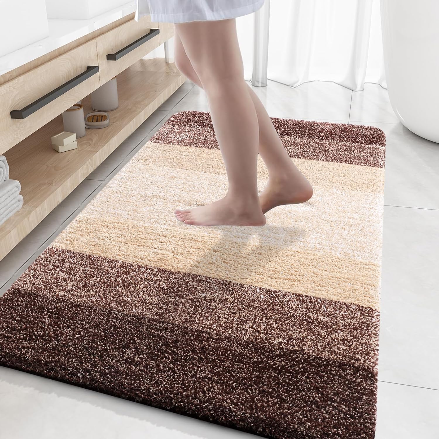 OLANLY Bathroom Rug Mat - Extra Soft Microfiber Bath Mat with Rubber Backing | 59x35, Quick Dry, Brown