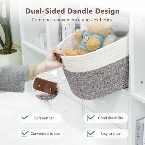 ECDYQXVU Cotton Rope Basket - Woven Storage Baskets with Handles | 15x10x9 Inch | White & Brown 2 Pack
