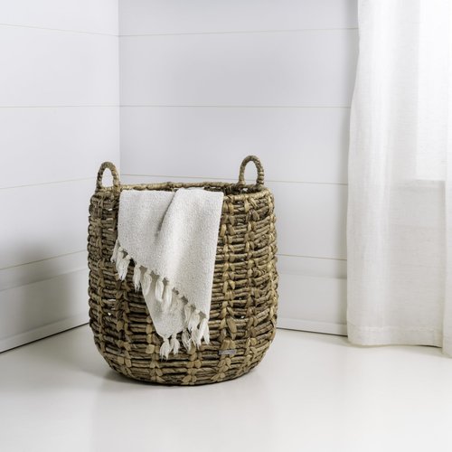 happimess BSK1003A Laurel Bohemian Hand-Woven Abaca Wicker Storage Basket with Handles, Seagrass Container for Decoration in Bedroom, Living Room, Laundry Room, Entryway, Natural
