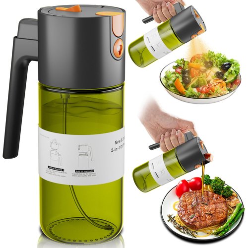 2026 Upgrade 2 in 1 Oil Sprayer for Cooking, 17oz Olive Oil Dispenser Bottle for Kitchen Gadgets with Stickers, Large Advanced Food Grade Light-Blocking Glass Spray Bottle for Salad, Air Fryer, BBQ